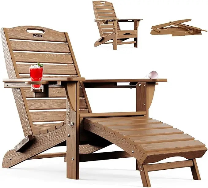 Folding Adirondack Chair with Retractable Ottoman Patio Fire Pit Chair