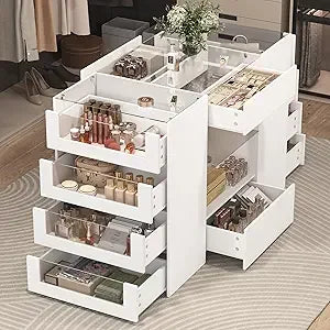 Closet Island with Drawers Glass Top Storage Dresser Wardrobe Armoire