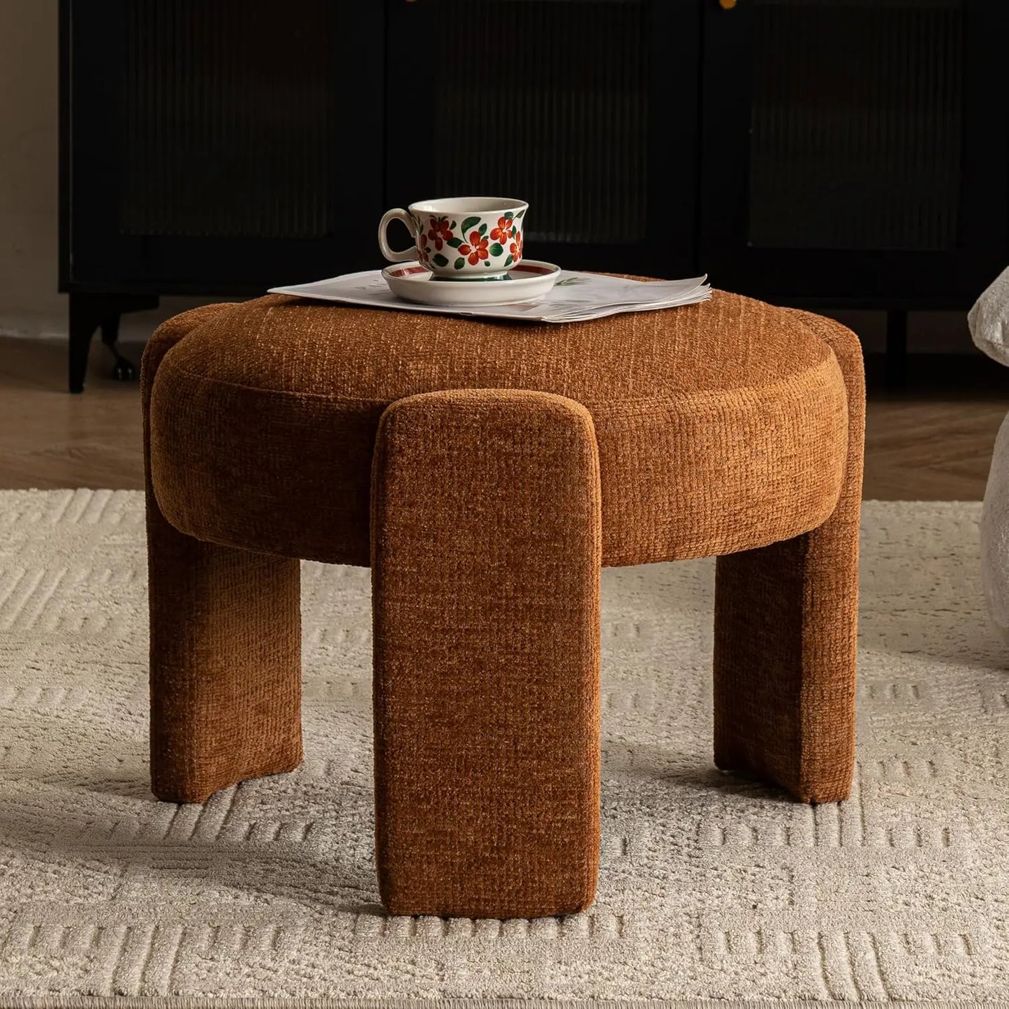 Ljustra Velvet Ottoman Modern Round Vanity Stool Soft Foot Rest Chair