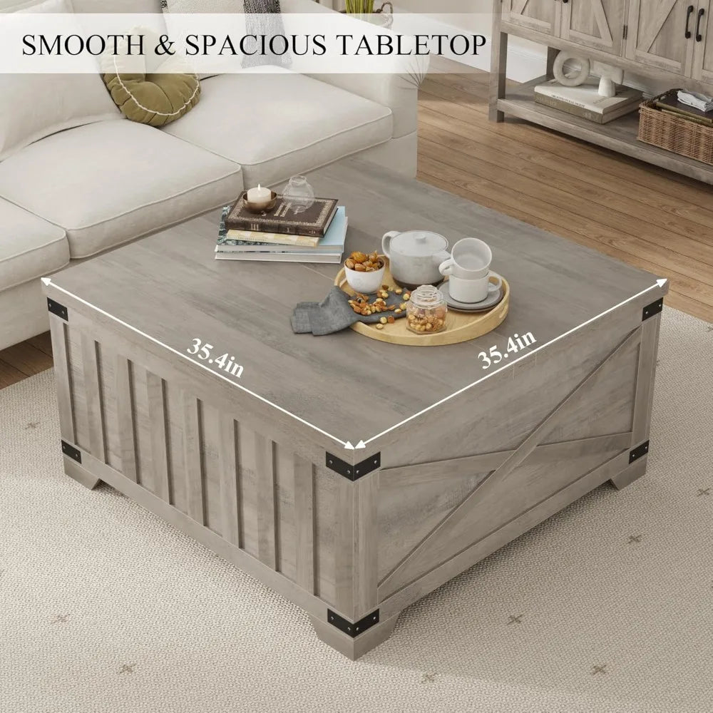 Farmhouse Coffee Table with Storage Vintage Lift Top Square Table