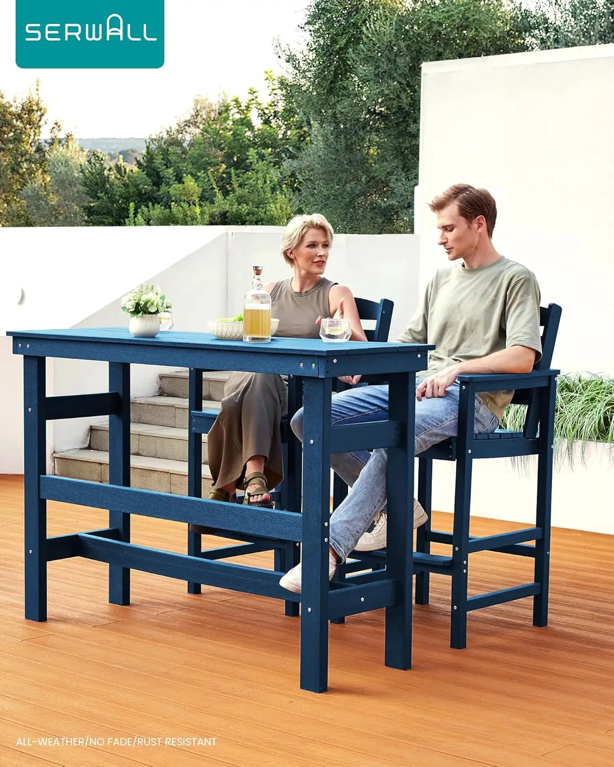 Outdoor Bar Table HDPE Patio Counter Height Rectangle Table for Garden