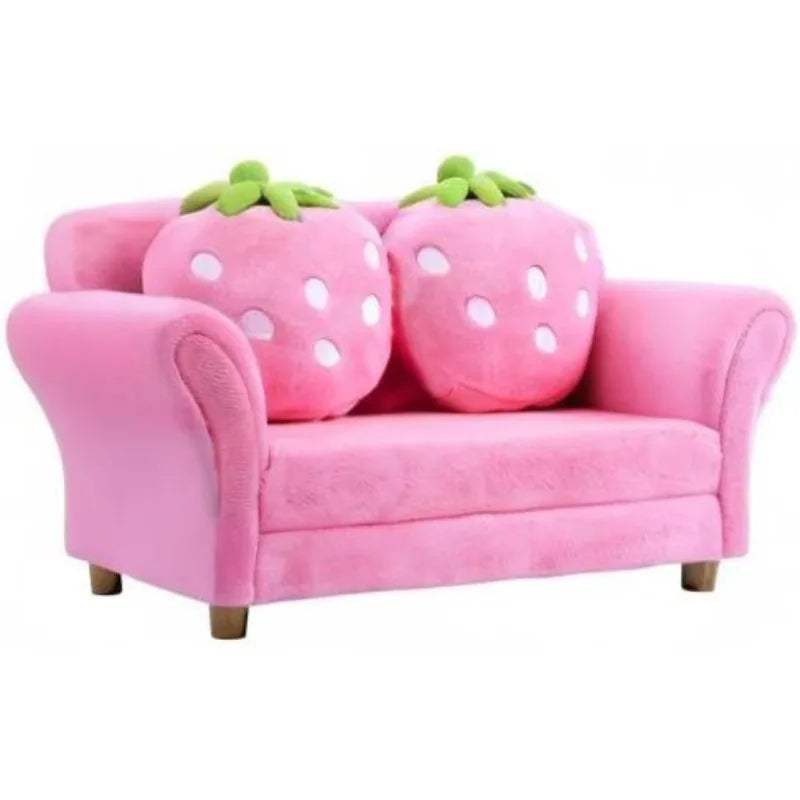 Ljustra Pink Double Seat Sofa with Strawberry Pillows for Kids