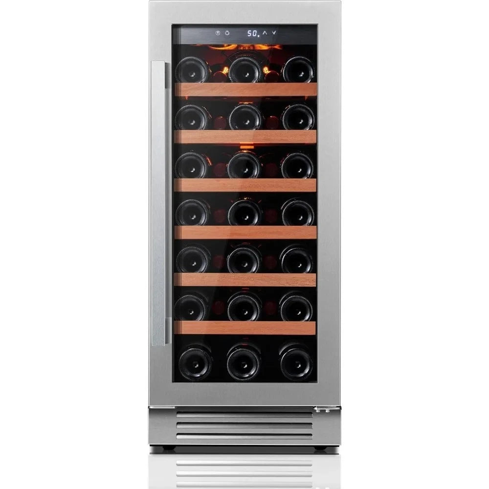 15 Inch Built-in Wine Fridge 33 Bottle Cooler Glass Door LED Lights