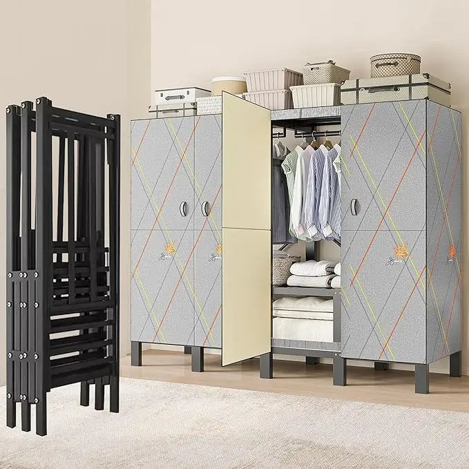 Portable Heavy Duty Wardrobe Closet 1200LBS Foldable Garment Rack