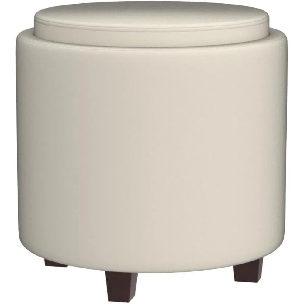 Lawrence Round Storage Ottoman Lift Off Lid Tray Coffee Table Living Room