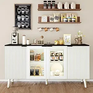 Buffet Cabinet Storage 55" Fluted Sideboard Modern Coffee Bar Accent