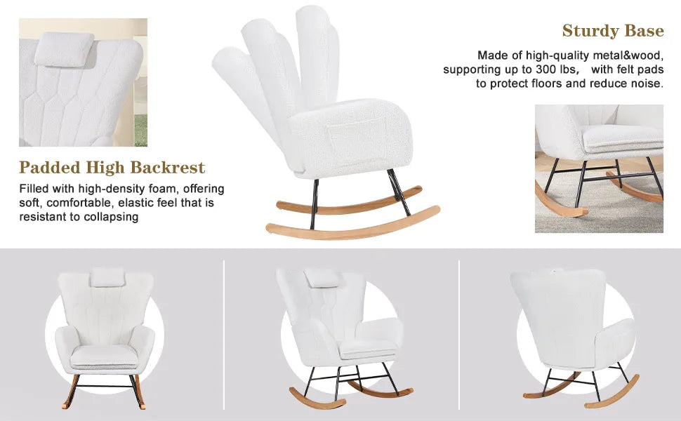 Rocking Chair Nursery Upholstered Glider Armchair High Backrest Padded Seat