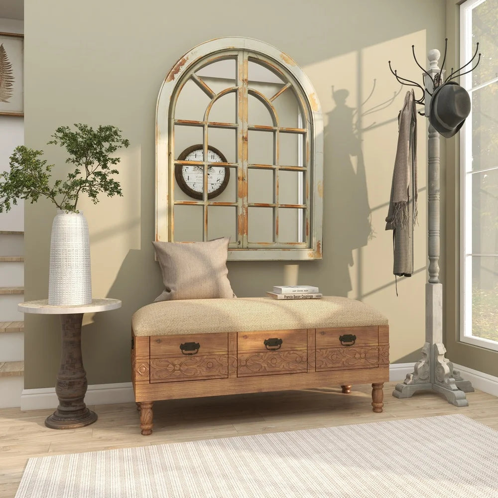 Freestanding Vintage Style Gray Wood Coat Rack 24 Hooks Entryway Storage