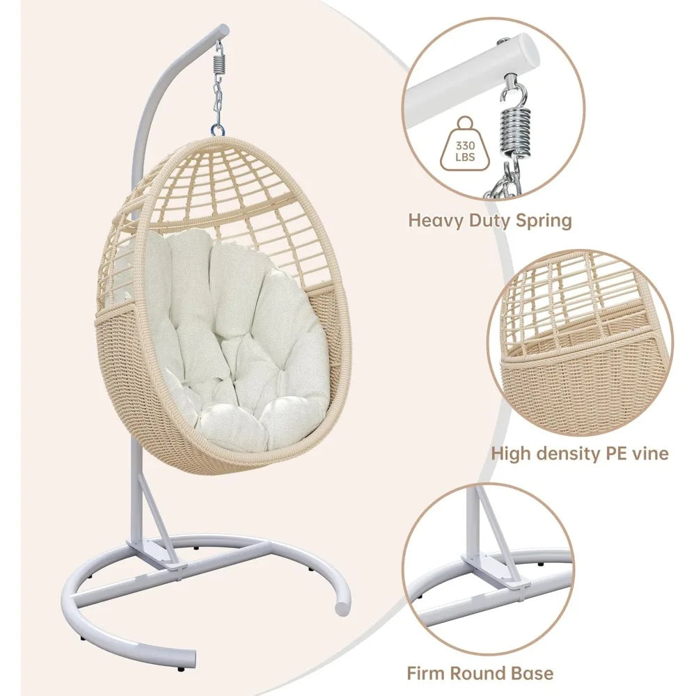 Egg Swing Chair with Stand Rattan Wicker Outdoor Hammock Patio Chair
