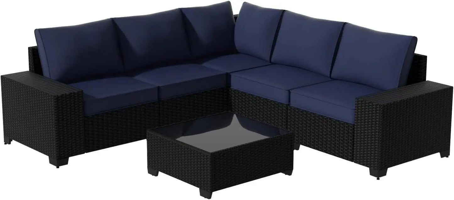 6-Piece All Weather Rattan Sectional Conversation Set with Cushions