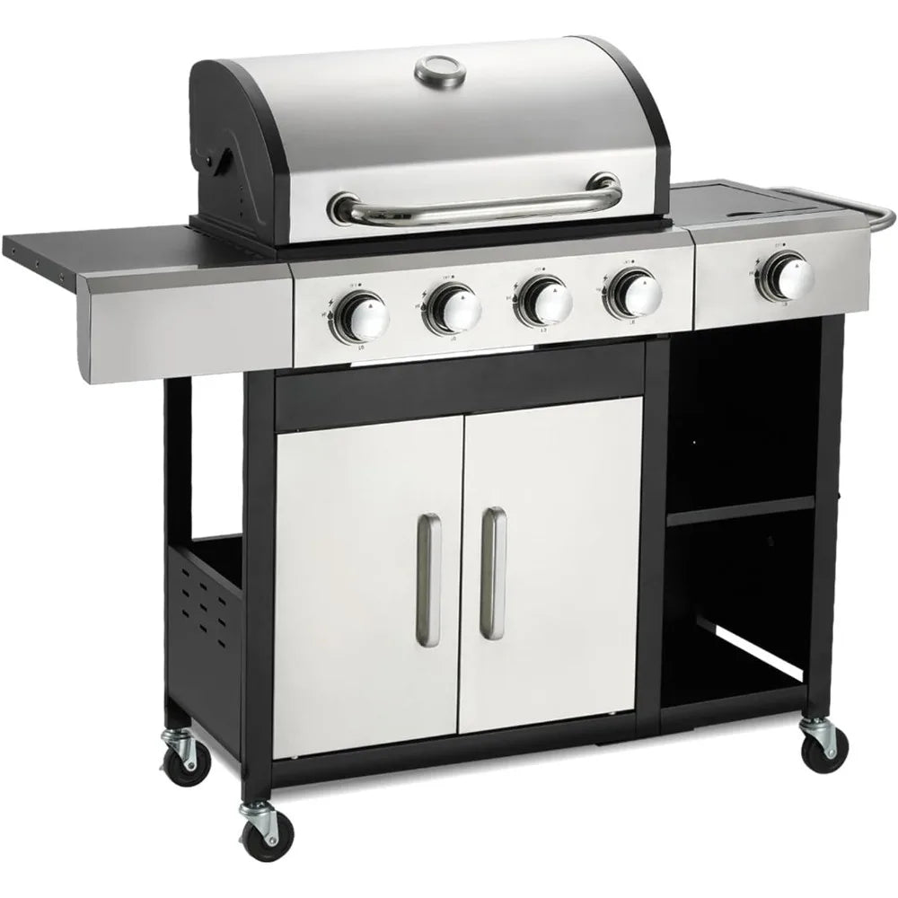 4-Burner Propane Gas Grill with Side Burner and Cabinet 49000 BTU BBQ