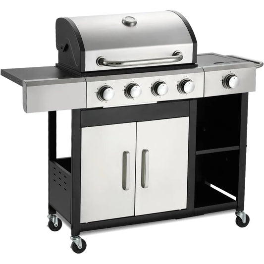 4-Burner Propane Gas Grill with Side Burner and Cabinet 49000 BTU BBQ