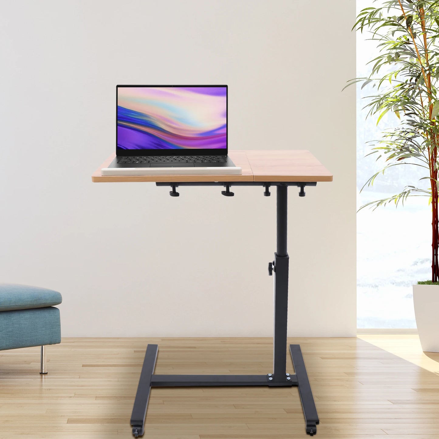 Adjustable Laptop Desk Rolling Mobile Stand 360° Rotating Workstation