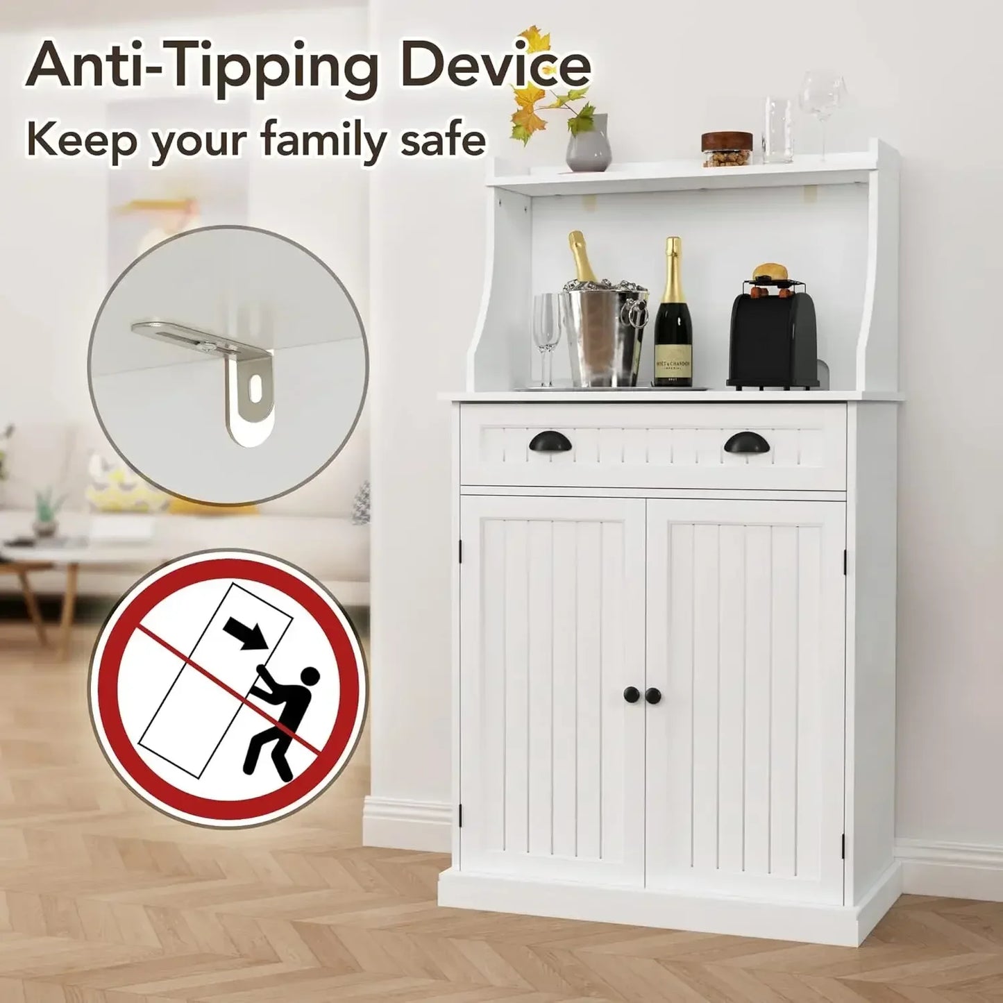 54" Freestanding Kitchen Pantry Storage Cabinet with Adjustable Shelves