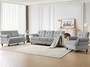 Ljustra 86 Inch 3-Seater Tufted Sofa Set with Accent Chair