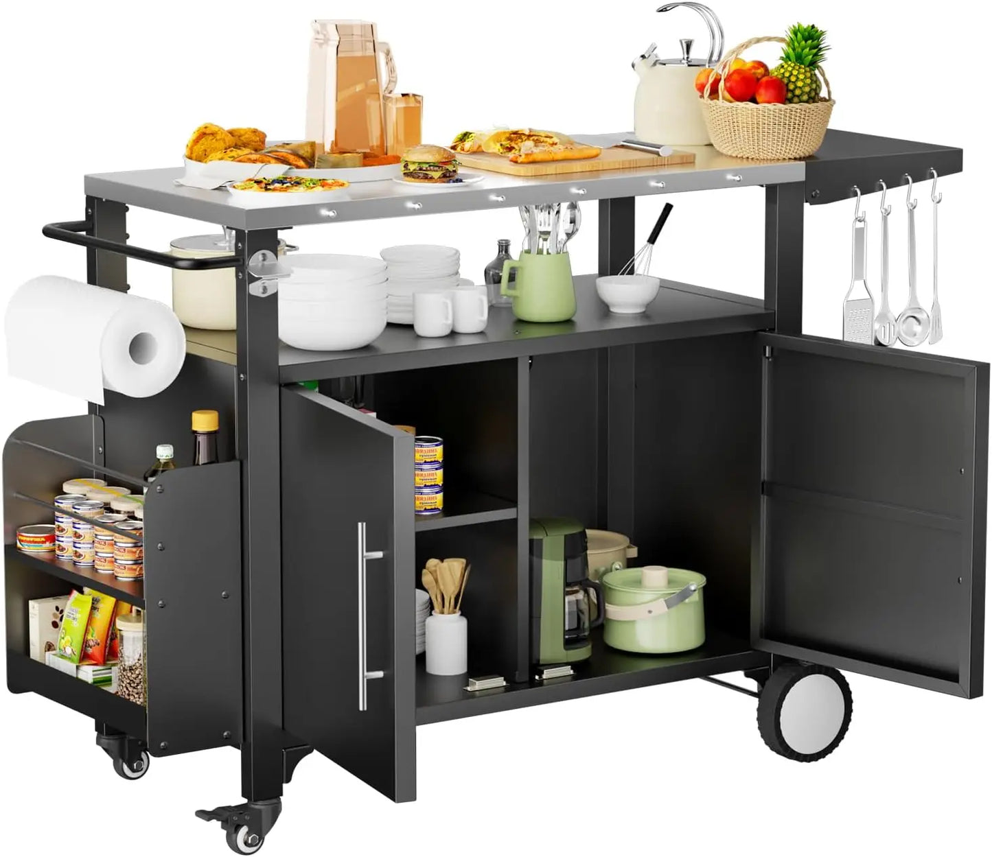 Outdoor Grill Cart with Storage Mobile BBQ Kitchen Island Waterproof