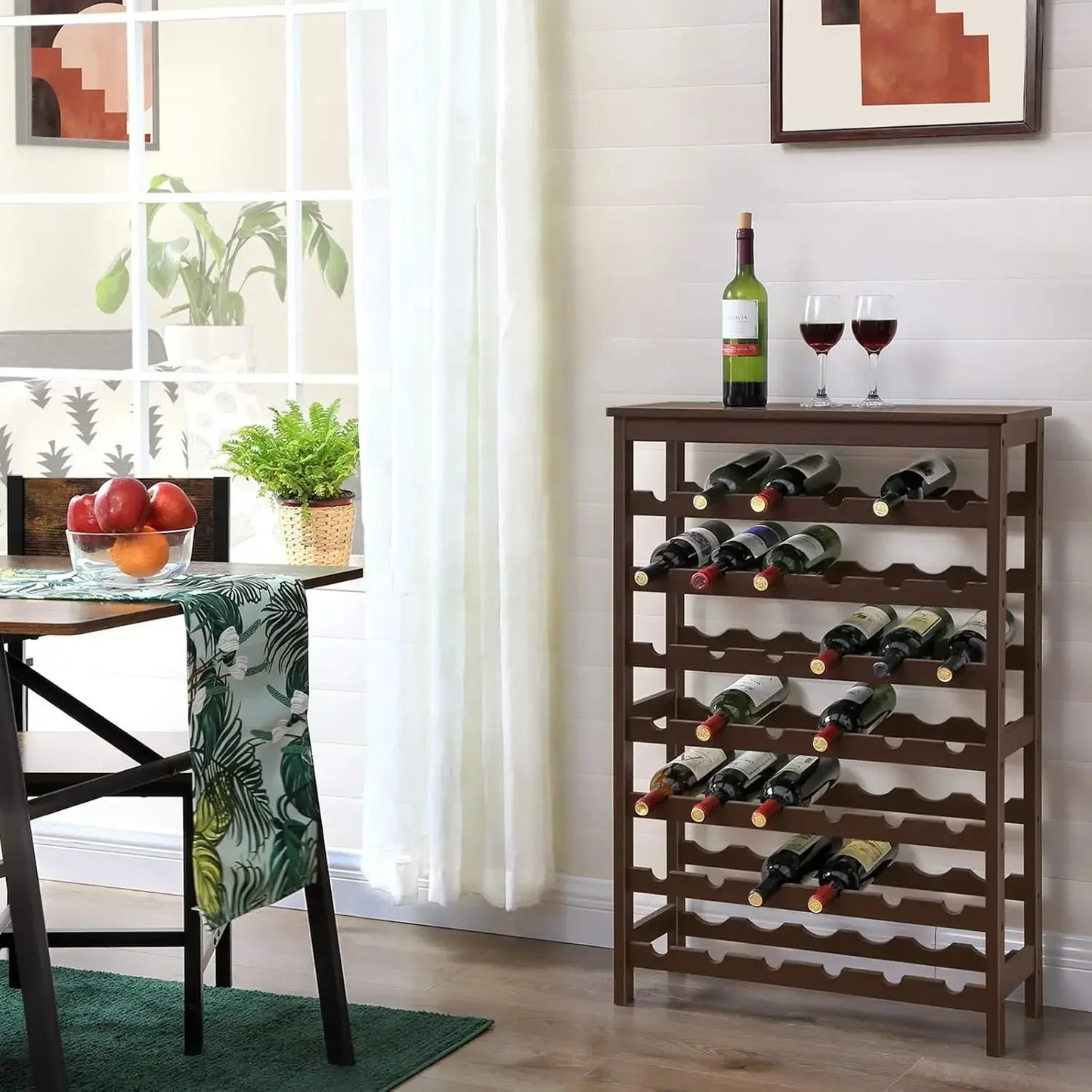 42 Bottle Wine Rack Free Standing 7 Tier Bamboo Storage Shelves