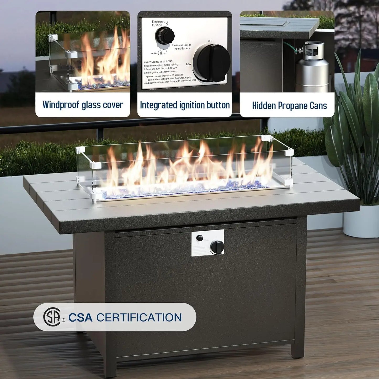 Ljustra Aluminum Patio Furniture Set Fire Pit Table Swivel Chairs Sofa