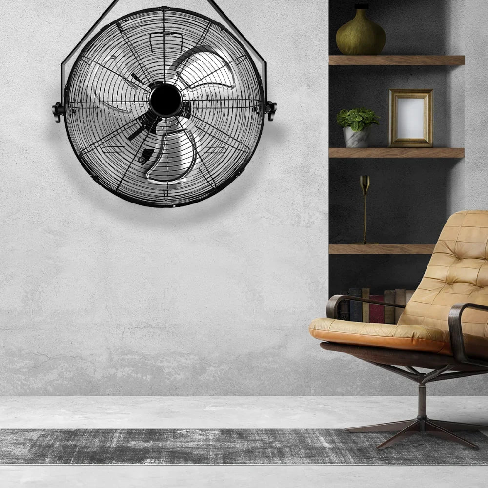 Black Industrial Wall Mount Fan High Velocity 3 Speed Quiet Air Circulation