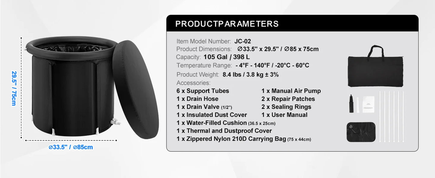 Ljustra Portable Ice Bath Tub Cold Water Therapy Plunge Pool