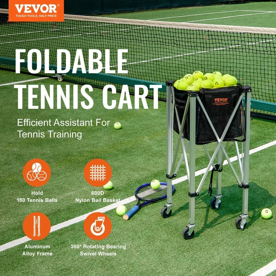 Foldable Tennis Ball Hopper Cart Holds 180 Balls Lightweight Aluminum