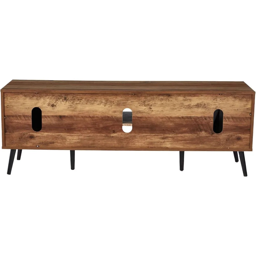 Mid Century Modern Wooden TV Stand Entertainment Center with Cabinets