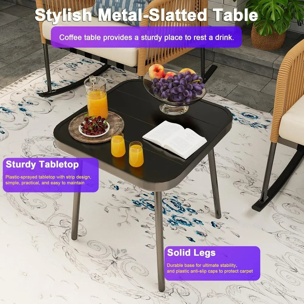 Boho Patio Rocking Chairs Set of 2 with Coffee Table Outdoor Furniture