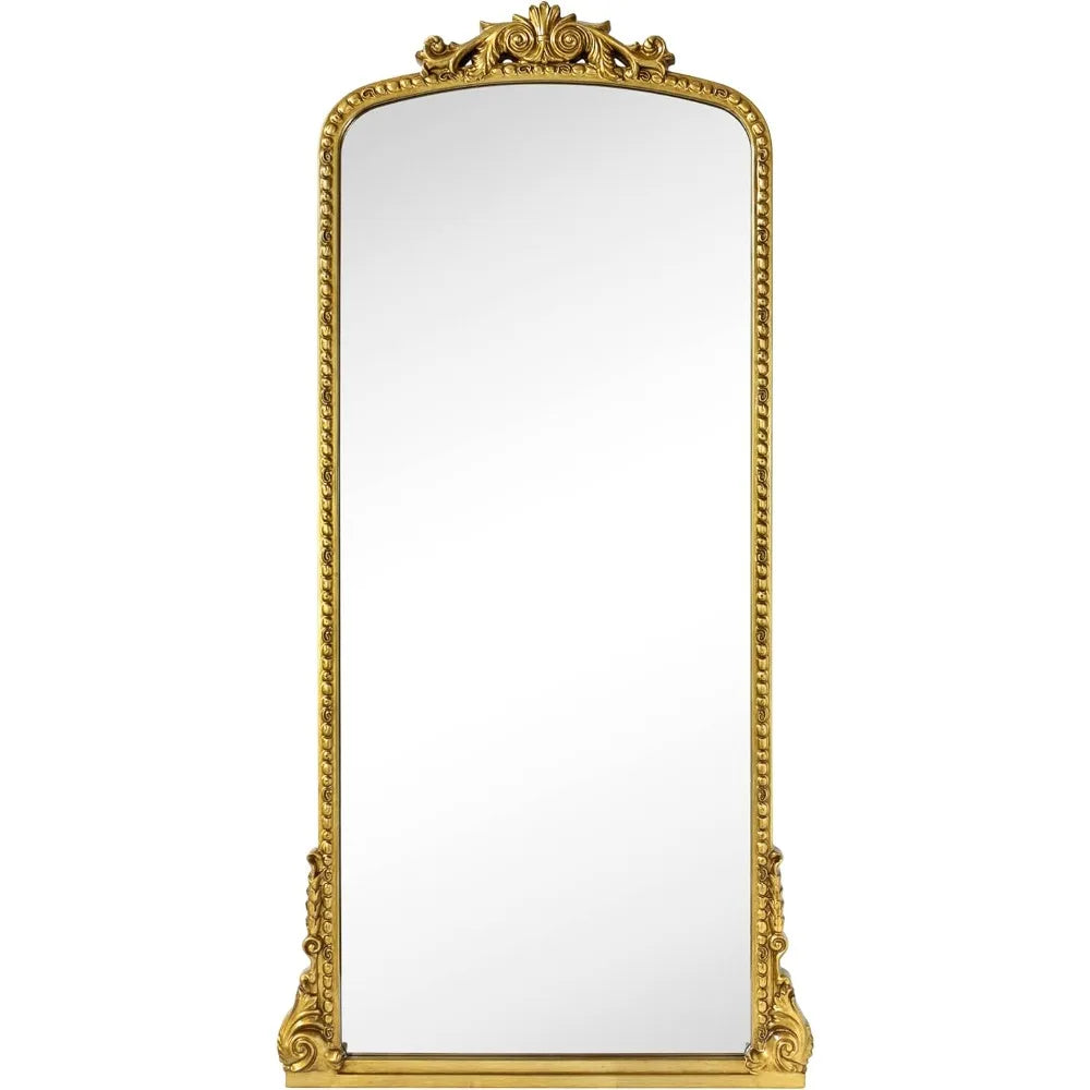 Baroque Gold Arched Full-Length Floor Mirror Antiqued Finish 30 Inch