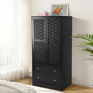 Stylish Freestanding Armoire Wardrobe with Drawers and Hanging Rail