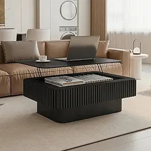 Modern Round Coffee Table Solid Wood Grey 31.5 Inch for Living Room