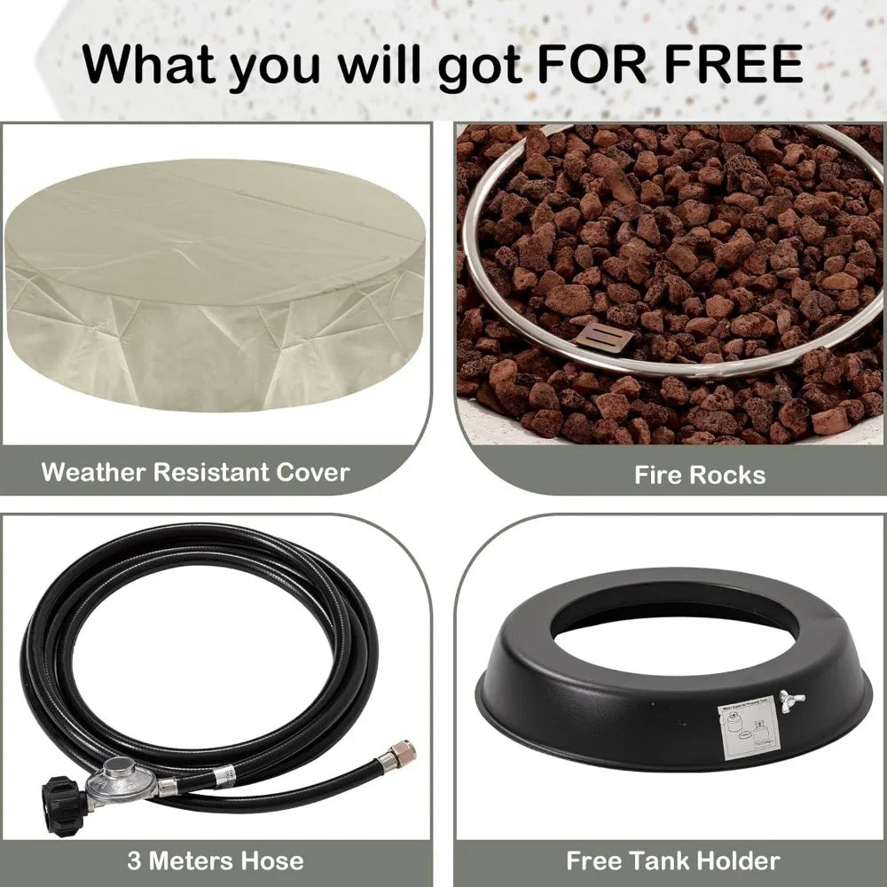 Hexagon Fire Pit Table Outdoor Propane with Rain Cover and Tank Holder