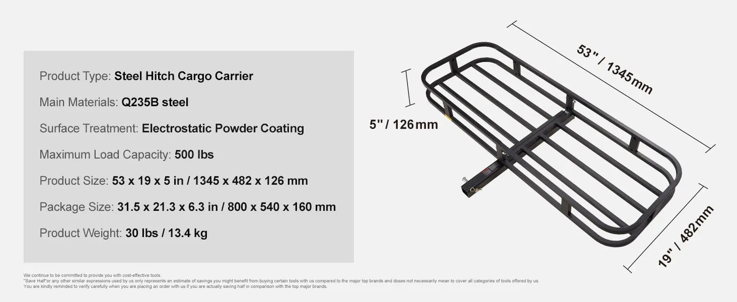 Ljustra Hitch Cargo Carrier 400lb Capacity Aluminum Basket for Truck