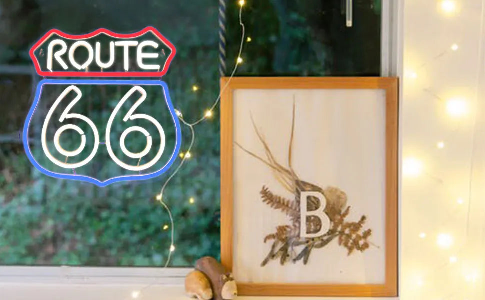Route 66 LED Neon Sign Light Wall Decor Man Cave Bedroom Office