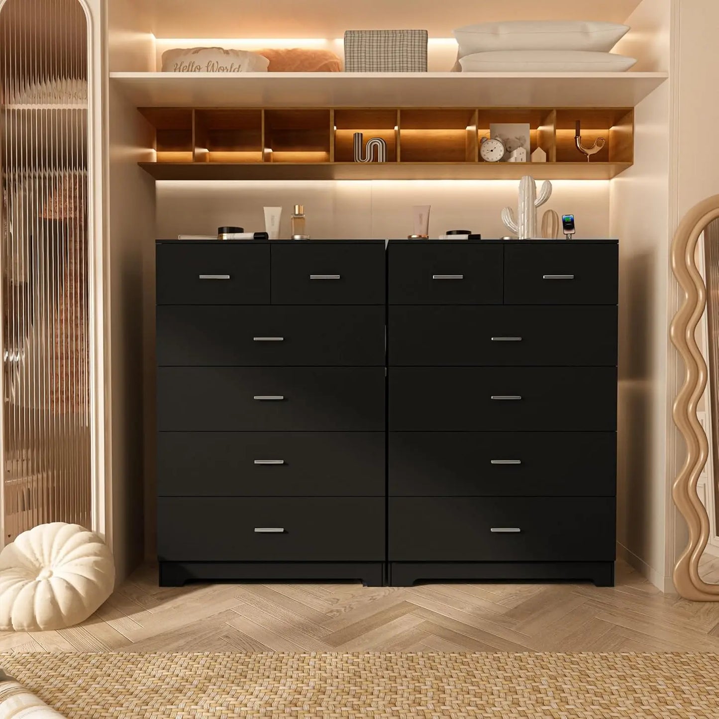 Dresser with Power Outlets 6 Drawer Storage Organizer Modern Chest of Drawers