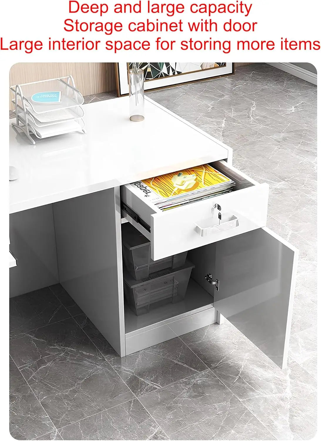 Modern Reception Desk with LED Light Lockable Drawer for Retail Checkout