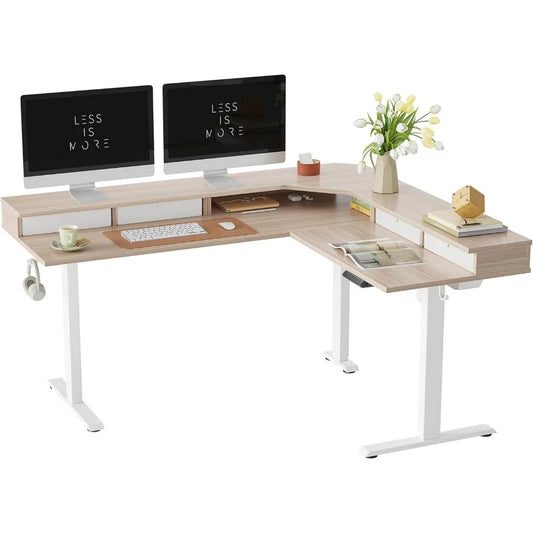 L Shaped Electric Adjustable Height Desk with 4 Drawers for Home Office