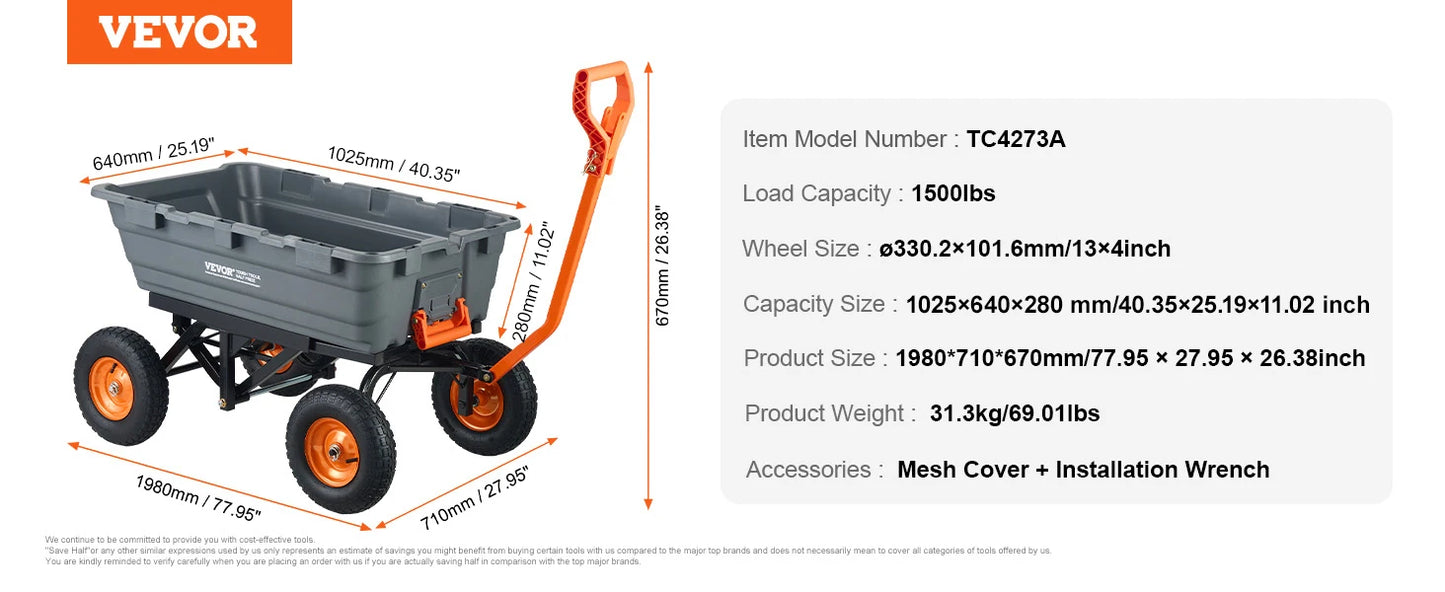 Ljustra Poly Garden Dump Cart Heavy Duty Easy Assembly Steel Wagon