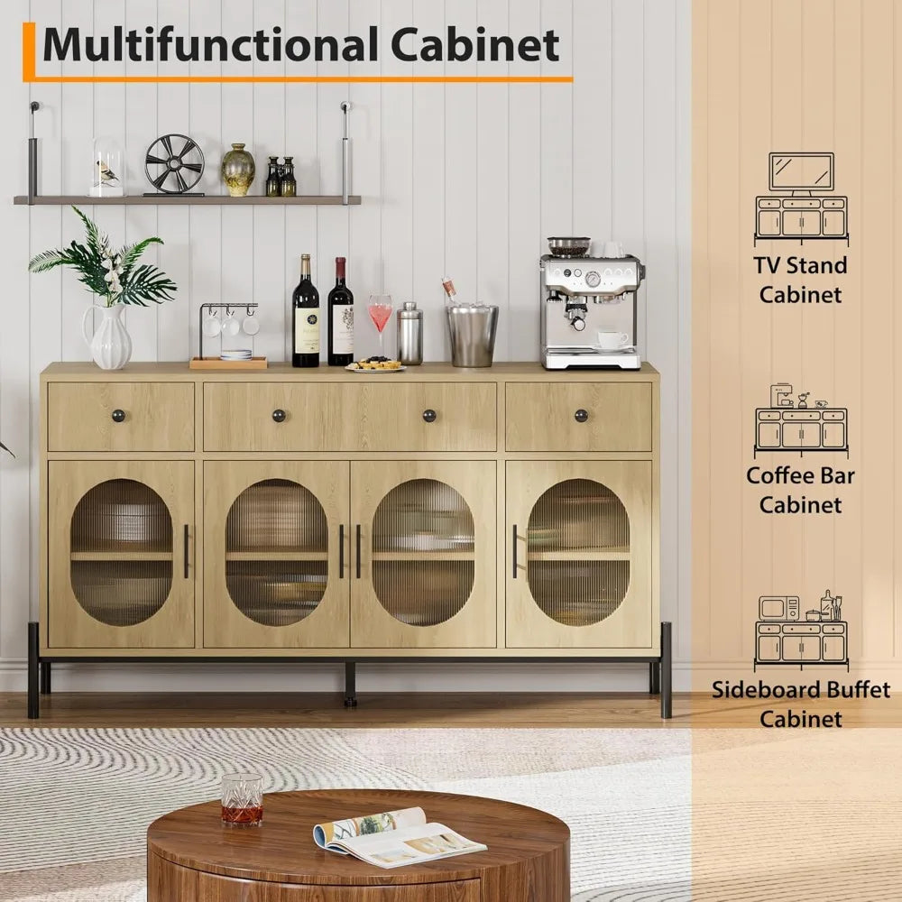 62 Inch Large Sideboard Buffet Storage Modern Farmhouse Coffee Bar