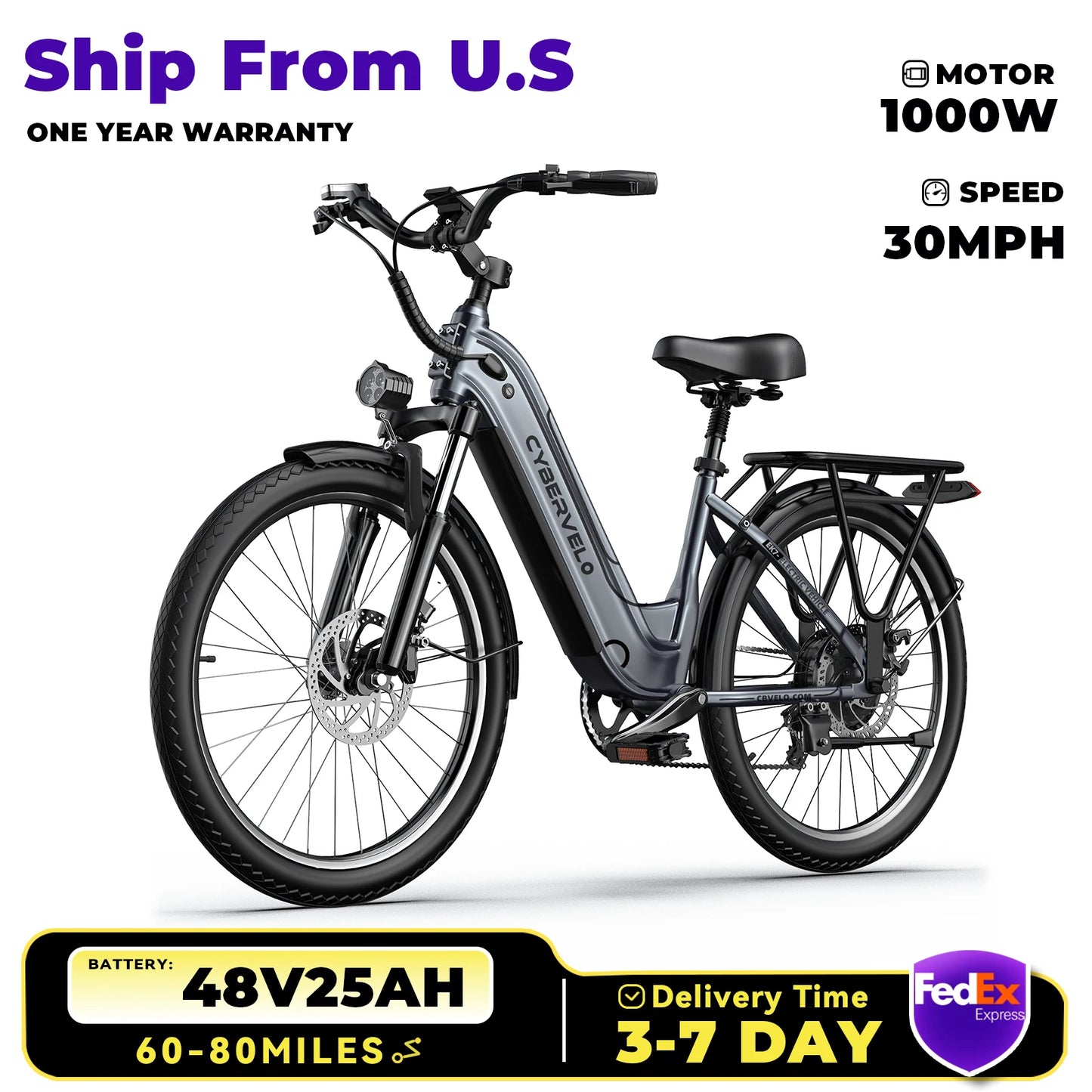 Ljustra 1000 Peak Electric Bike 80 Miles Removable Battery 26 Inch