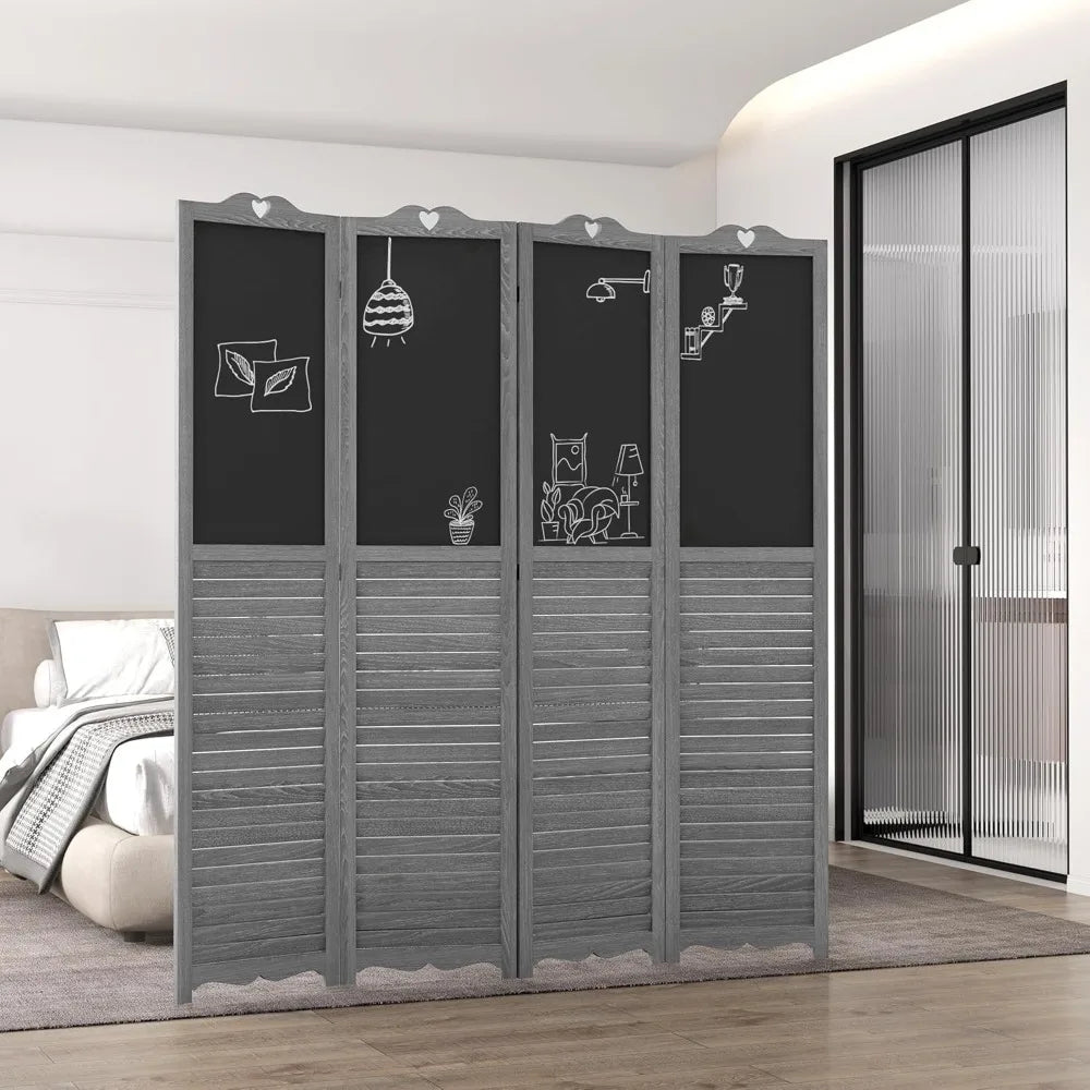 4-Panel Folding Room Divider with Blackboard Privacy Screen for Office Bedroom