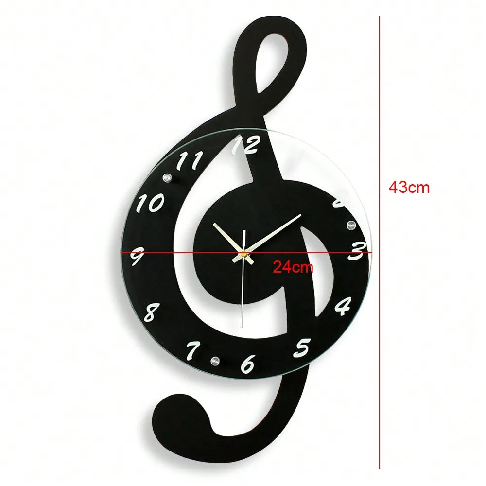 Modern Musical Note Glass Wall Clock Silent 9.5" Home Decor