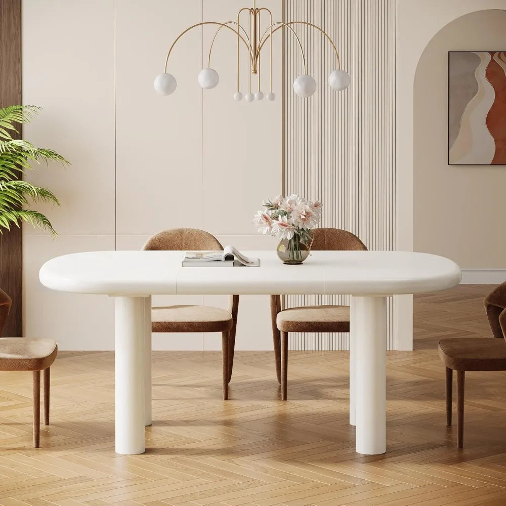 Modern Oval Dining Table for 6 Cream White Kitchen Dining Room Furniture