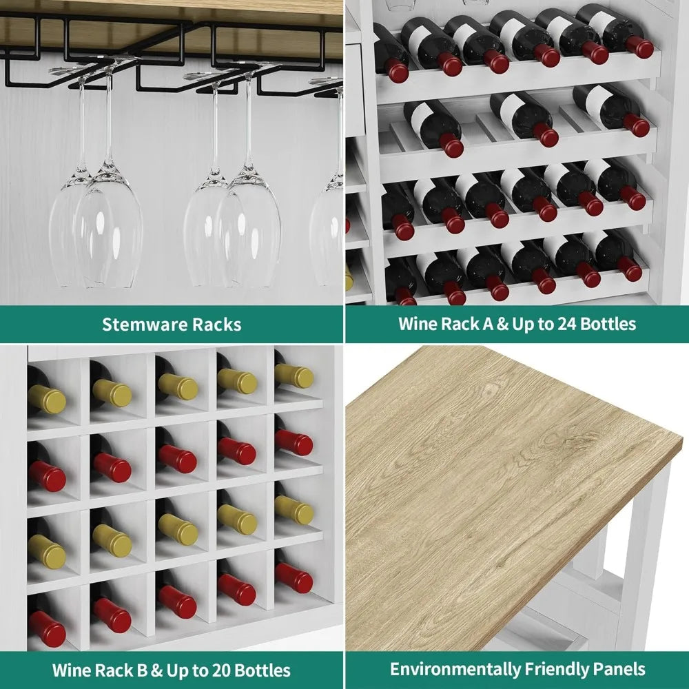 Wine Bar Cabinet with LED Light and Power Outlet Kitchen Buffet Sideboard