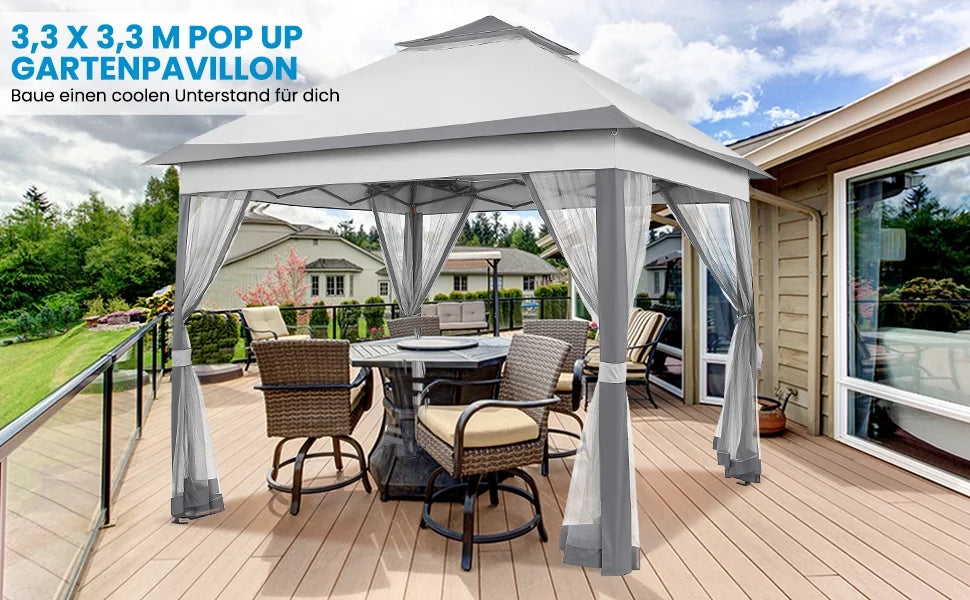 Gazebo Waterproof Pop Up Folding Tent with Mosquito Net 3.3x3.3m