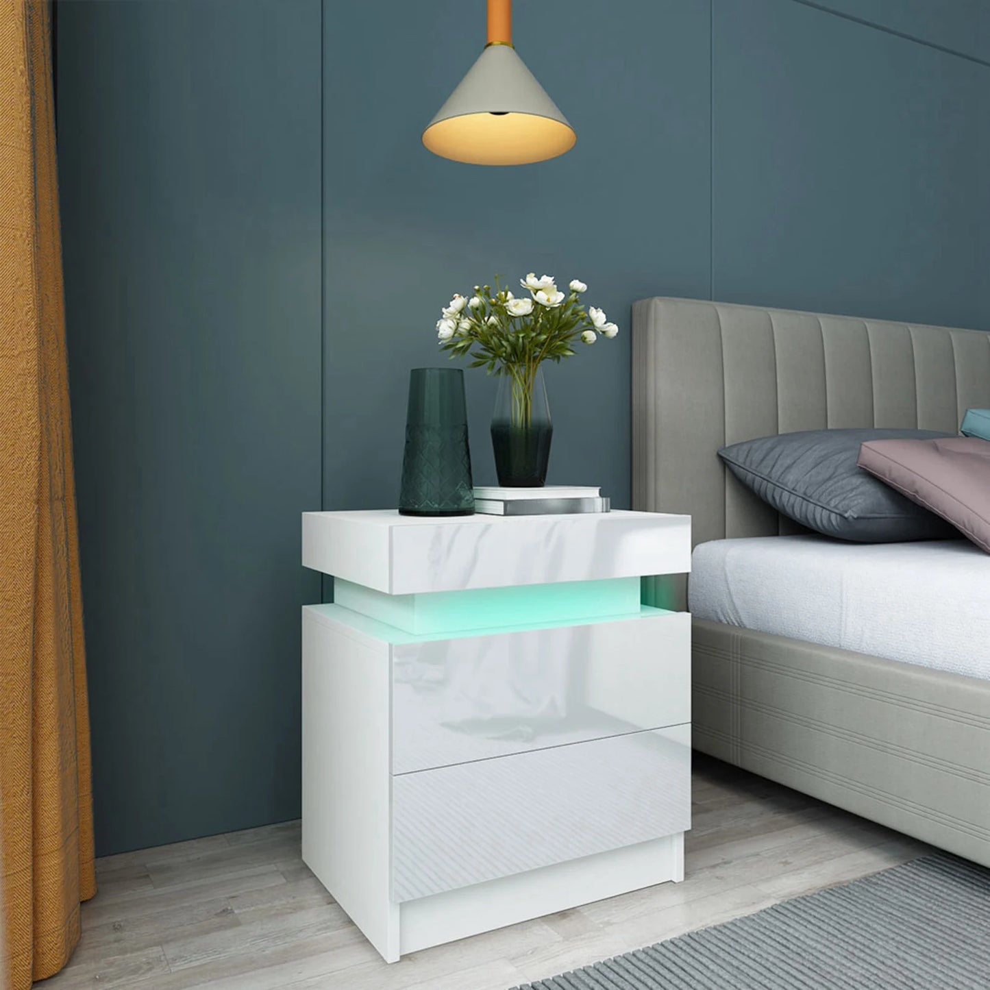 Large Capacity RGB Light Storage Nightstand with 2 Drawers for Bedroom