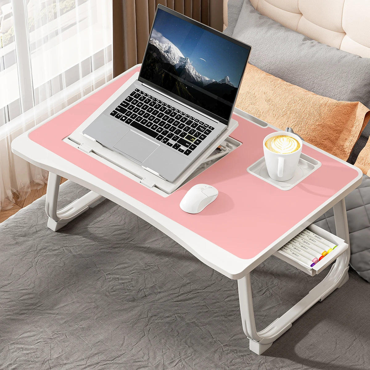 Foldable Portable Adjustable Height Laptop Bed Desk with Storage