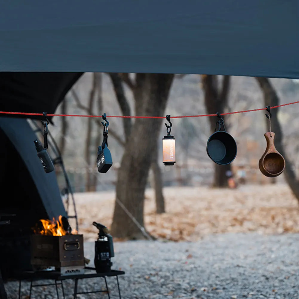 Camping Hanging Rope with 8 Hooks Adjustable Storage Strap for Outdoors