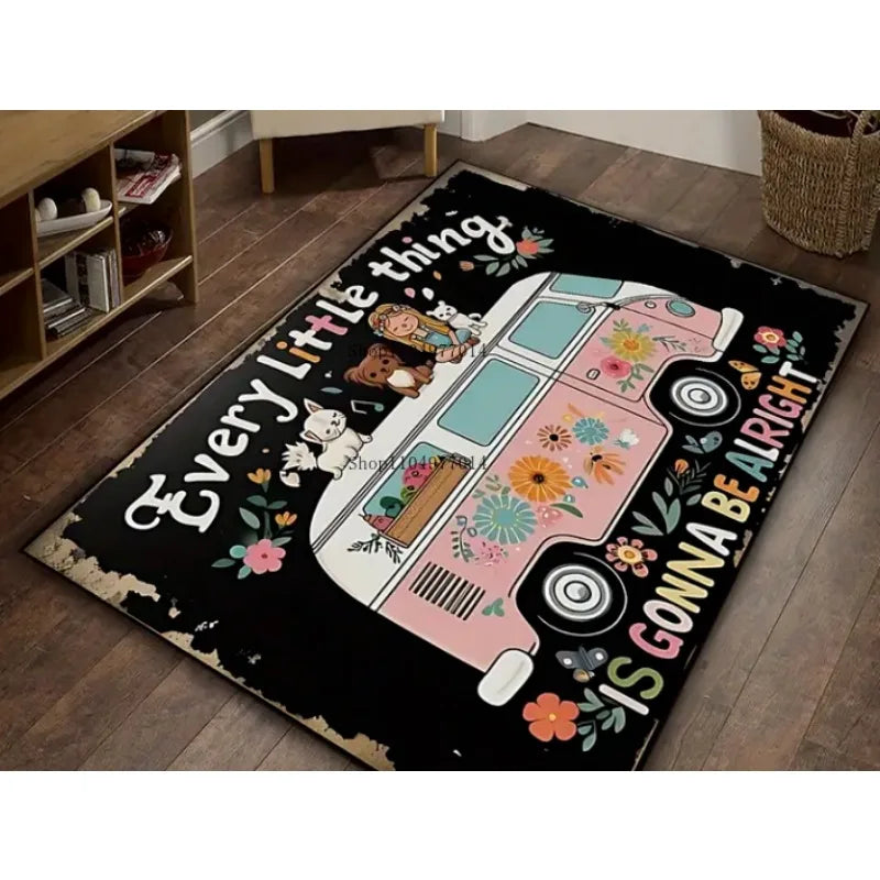 Everything Will Be Fine Bus Pattern Rug Durable Indoor Outdoor Mat