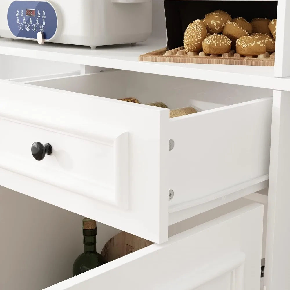 Large Kitchen Pantry Storage Cabinet Freestanding Cupboard with Glass Doors