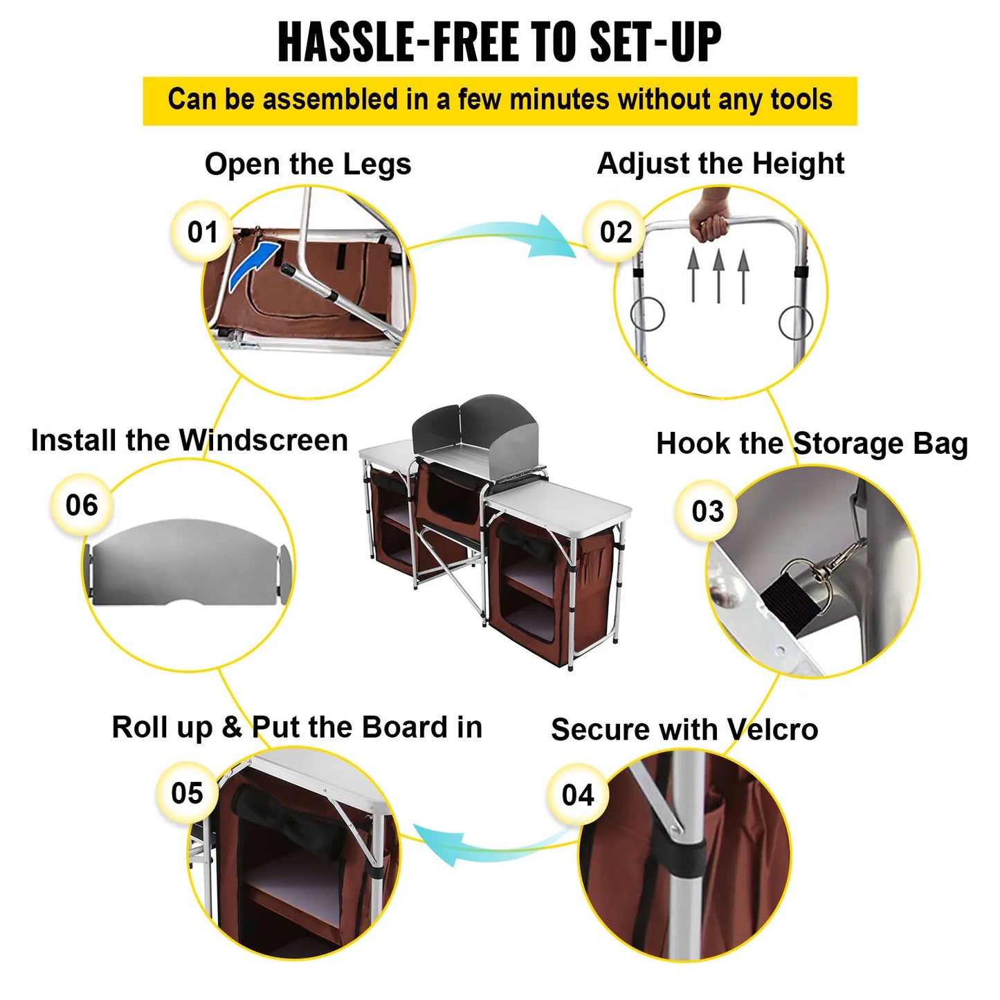 Ljustra Folding Camping Kitchen Table Portable Storage Rack Outdoor BBQ